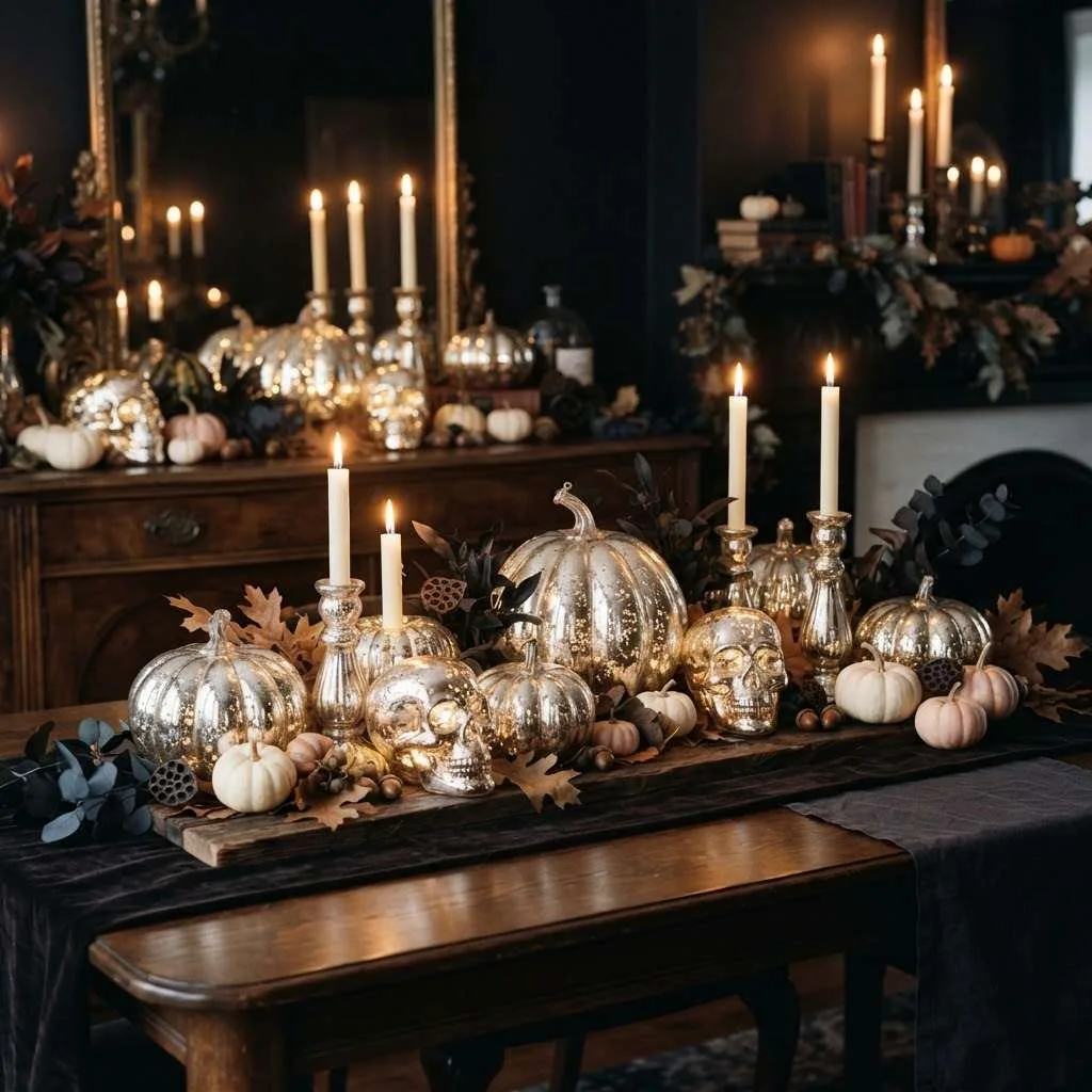 Mercury Glass Pumpkins and Skulls