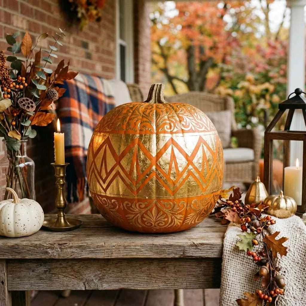 15 Pumpkin Decorating Ideas for 2026 You'll Want to Try Right Now 3 2. Metallic Gold Leaf Accents