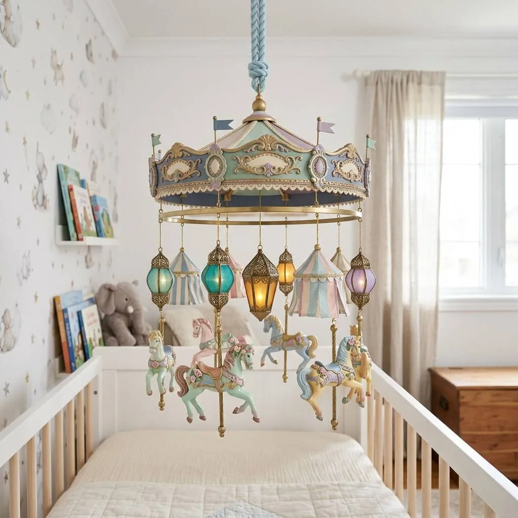 15 Halloween Nursery Decor Ideas: Castlecore & Circus Vibes Your Baby Will Love 5 4. Mini Carousel Mobile