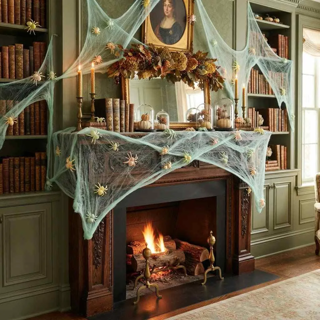 14 Dreamy Pastel Halloween Decor Ideas You'll Absolutely Love 4 Mint Green Spiderweb Accents