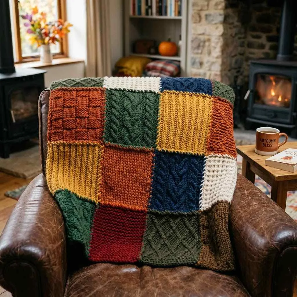 15 Chunky Knit Fall Throw Ideas to Cozy Up Your Home This Season 16 15. Multi-Textured Patchwork Chunky Throw