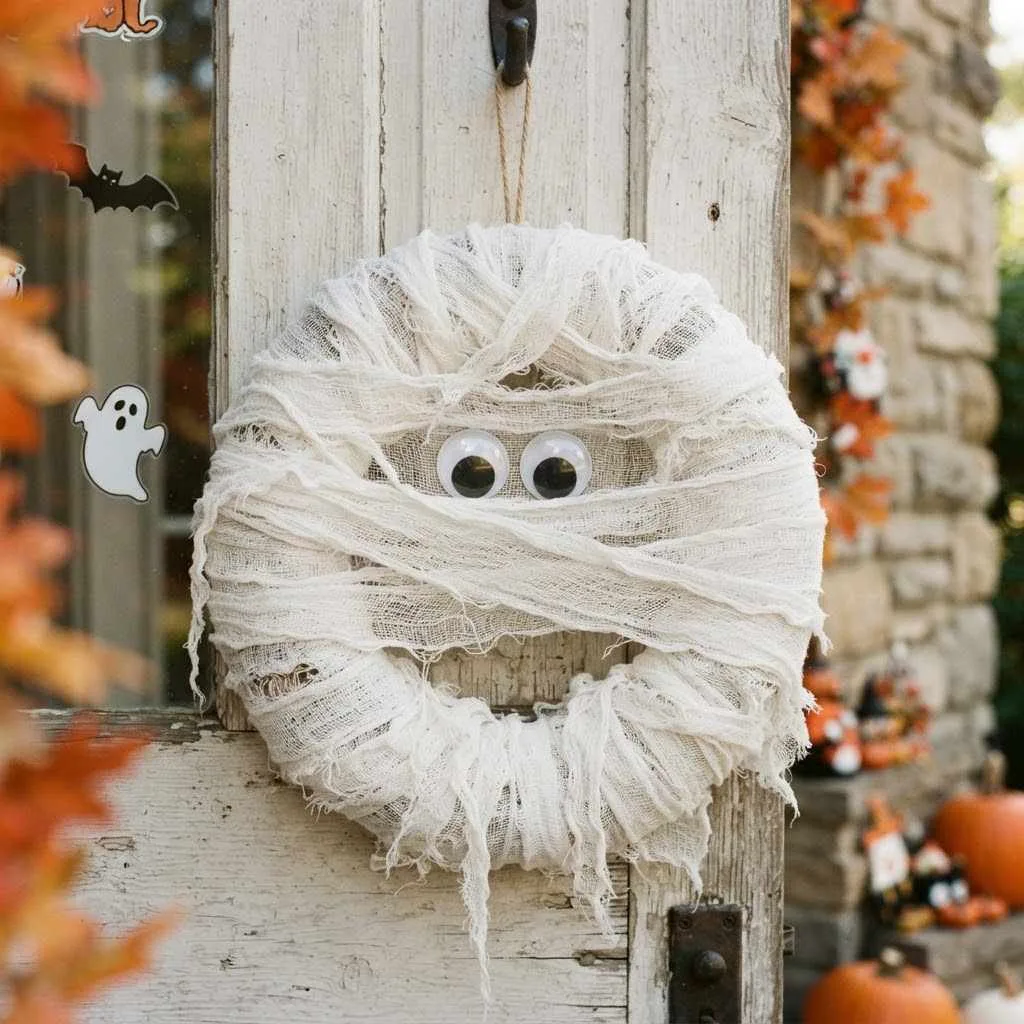 14 Halloween Wreath Ideas to Transform Your Front Door 10 9. Mummy Wrap Wreath