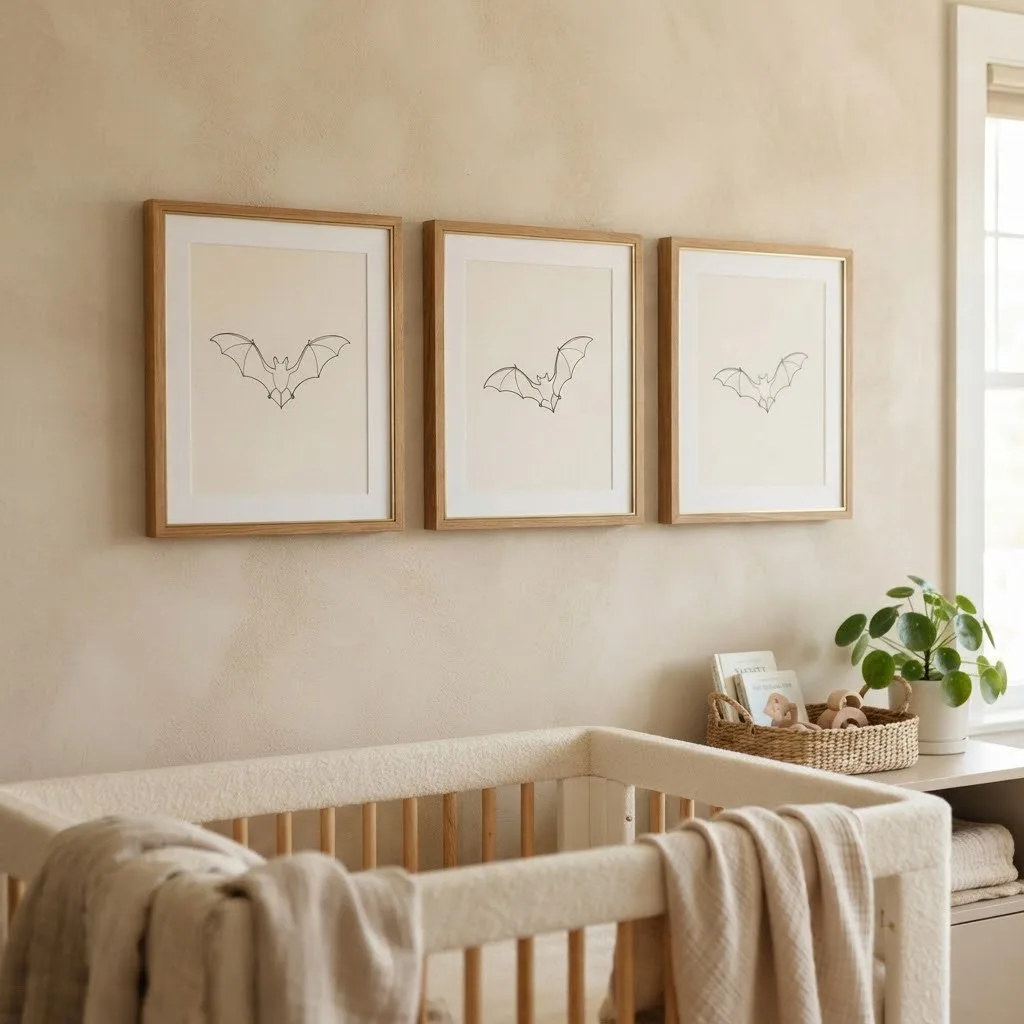 14 Halloween Nursery Neutral Decor Ideas You'll Love 4 Neutral Bat Silhouette Wall Art