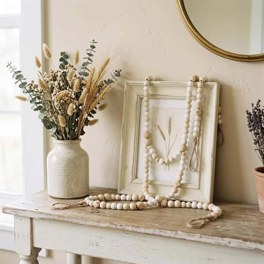 15 Wood Bead Garland Fall Ideas You'll Love 6 Neutral Cream and White Blend