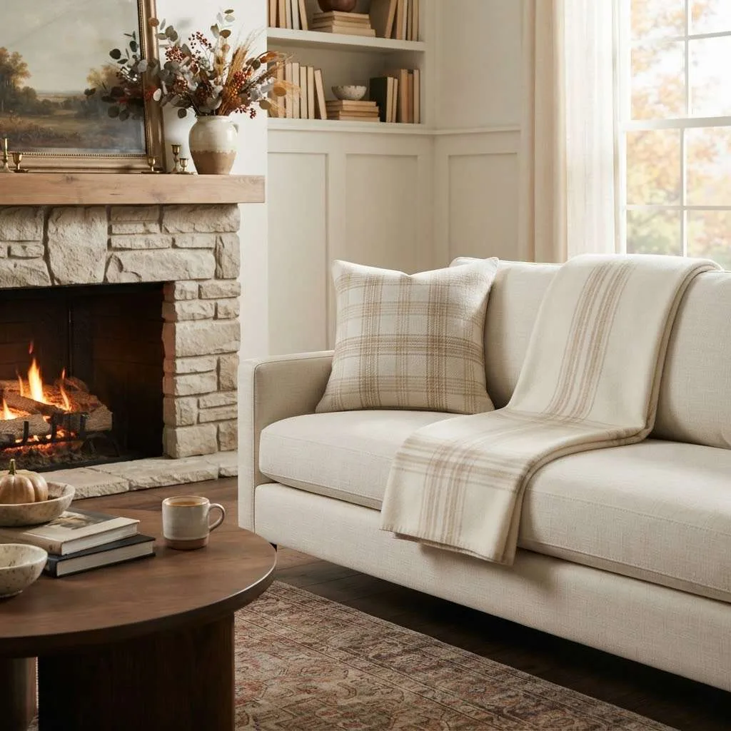 Fall Neutral Decor Ideas: 15 Cozy Ways to Warm Up Your Home This Season 12 Neutral Plaid Accents
