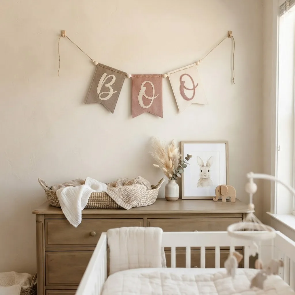 14 Halloween Nursery Neutral Decor Ideas You'll Love 8 Neutral "Boo" Letter Banner