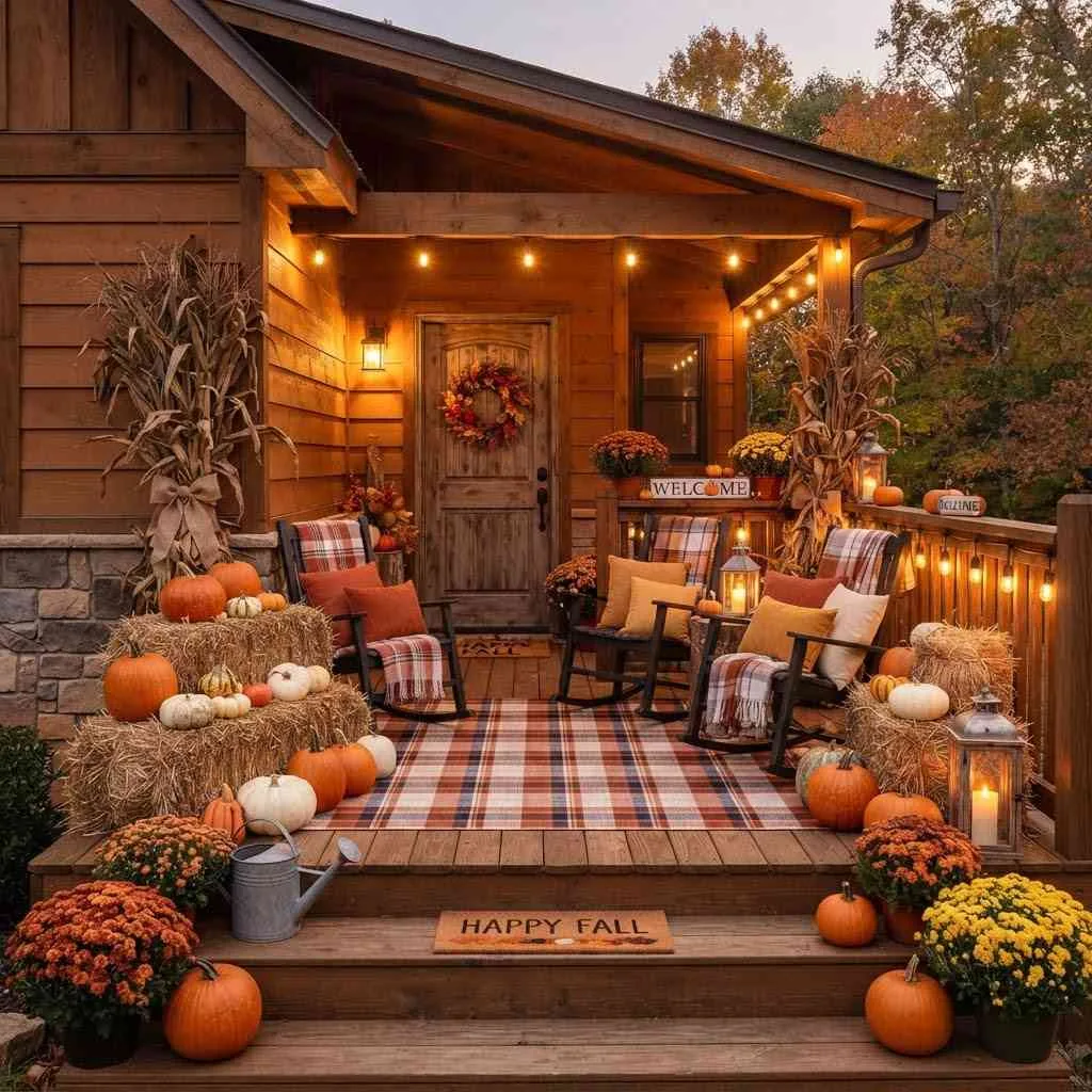 15 Fall Cabin Decor Ideas That'll Make You Never Want to Leave 16 15. Outdoor Porch Transformation