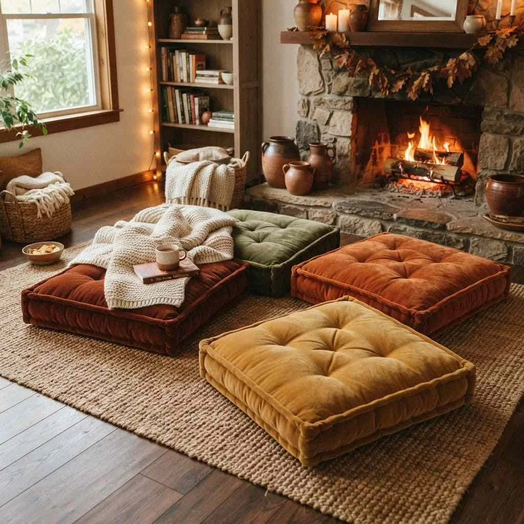 14 Velvet Pillow Fall Decor Ideas to Cozy Up Your Home 11 10. Oversized Velvet Floor Pillows