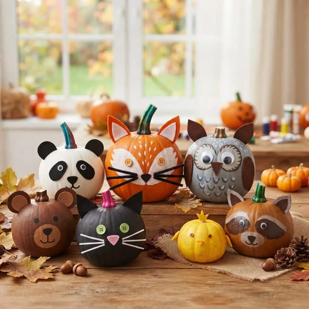 15 Pumpkin Decorating Ideas for 2026 You'll Want to Try Right Now 13 12. Painted Animal Face Pumpkins