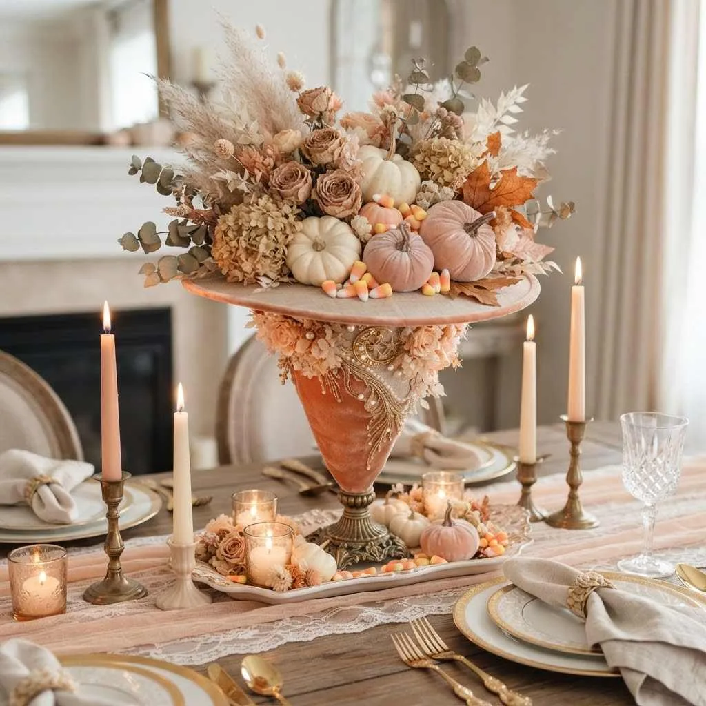 14 Dreamy Pastel Halloween Decor Ideas You'll Absolutely Love 5 Peachy Witch Hat Centerpiece