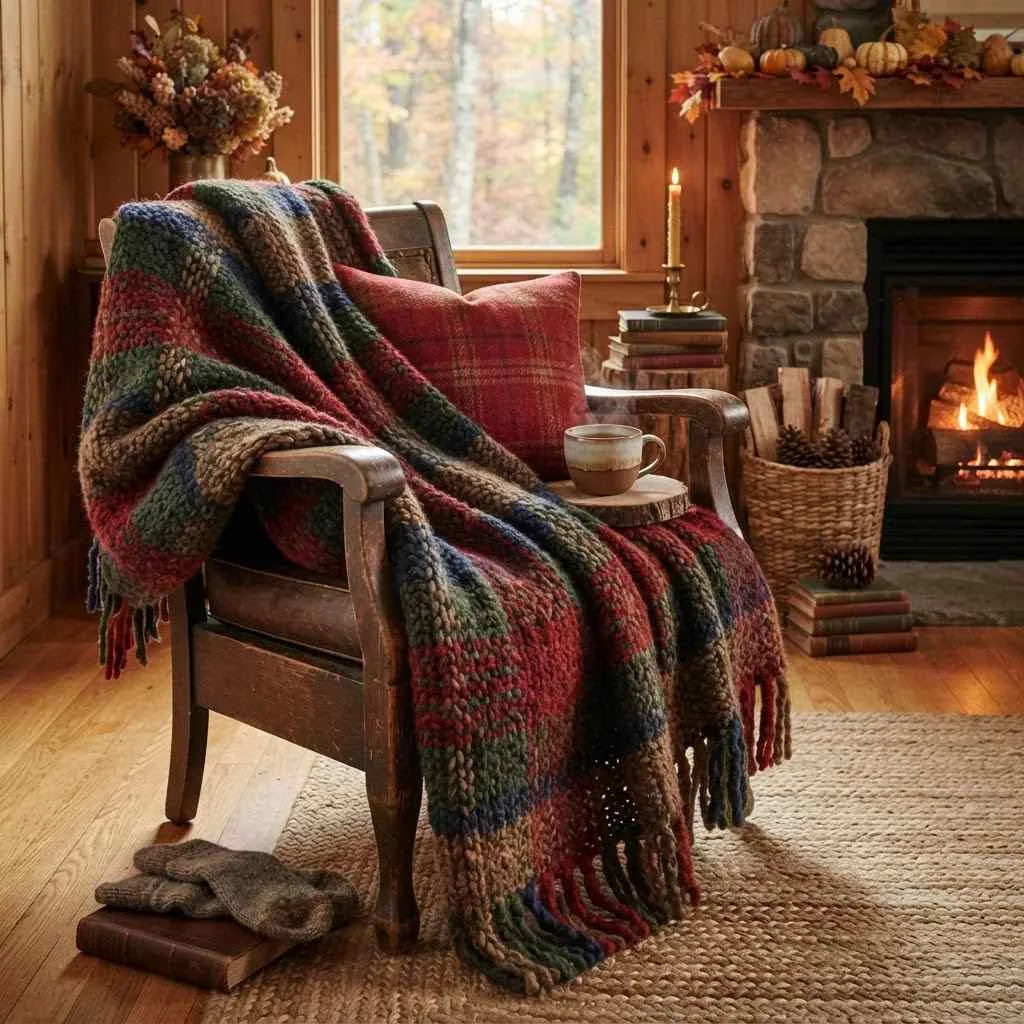 15 Chunky Knit Fall Throw Ideas to Cozy Up Your Home This Season 13 12. Plaid-Inspired Chunky Knit Blanket