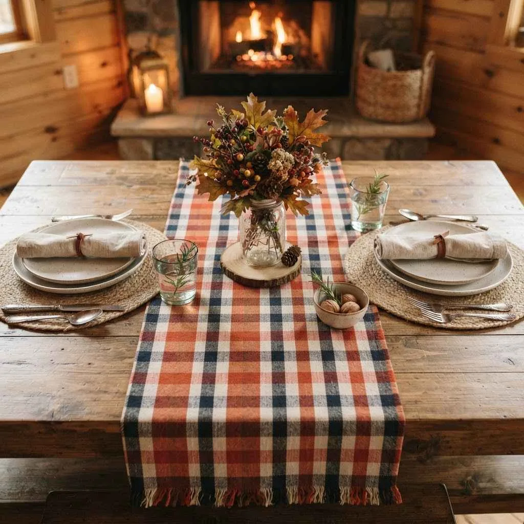 15 Beautiful Linen Table Runner Ideas to Transform Your Fall Table 5 Plaid-Printed Linen Runner