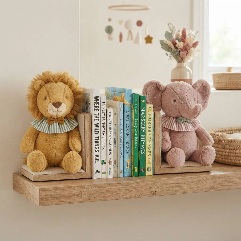 15 Halloween Nursery Decor Ideas: Castlecore & Circus Vibes Your Baby Will Love 15 14. Plush Lion and Elephant Bookend Set