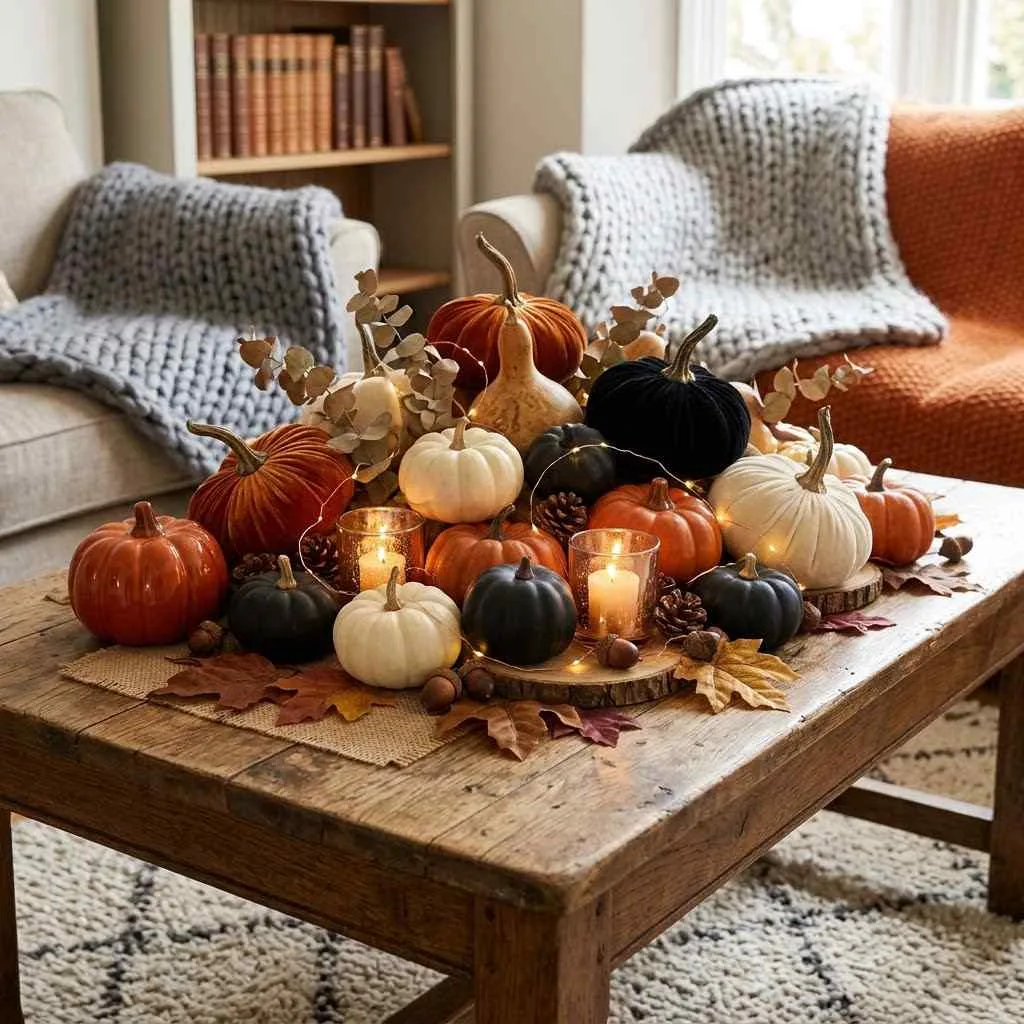 15 Halloween Living Room Decor Ideas 3 2. Pumpkin Centerpiece Collection
