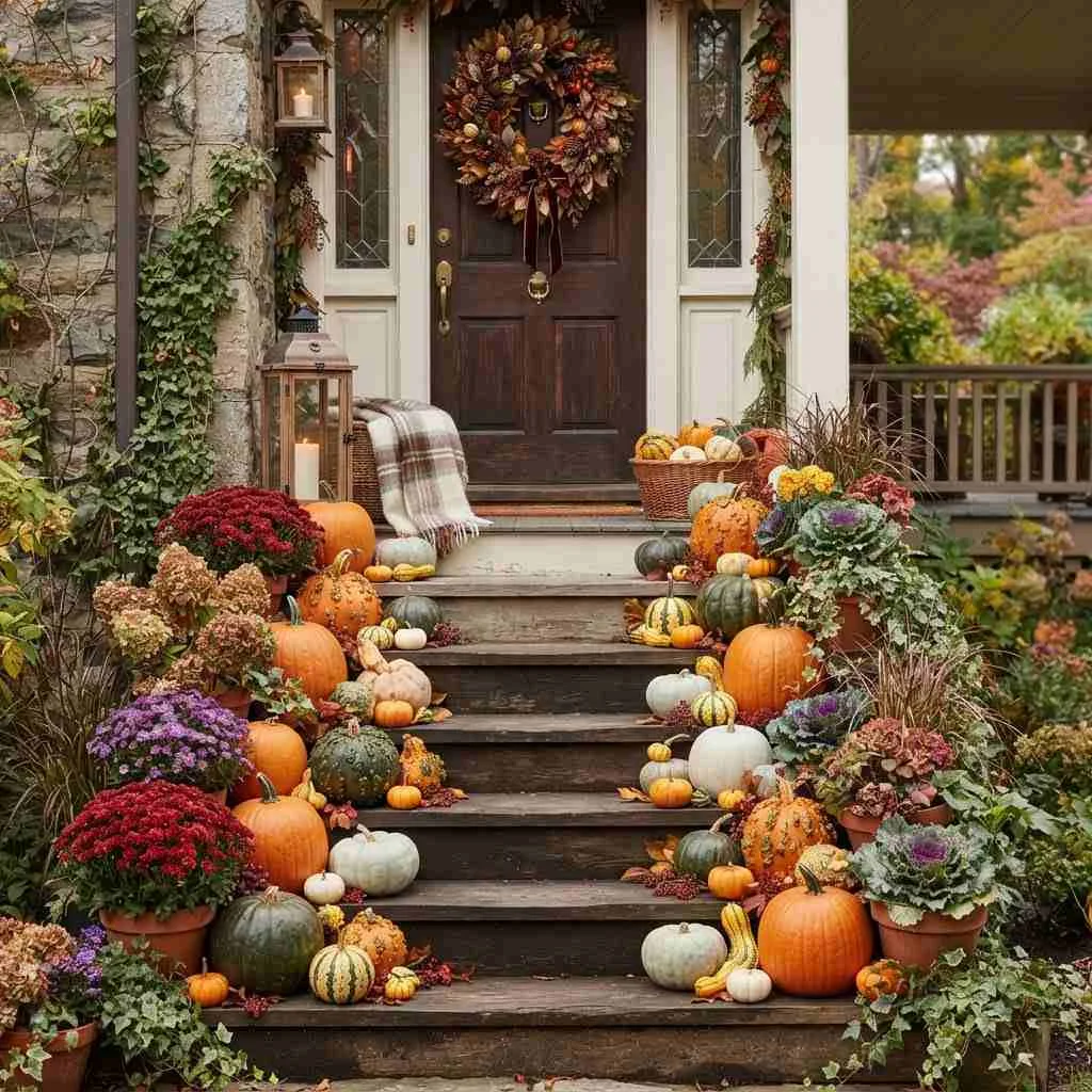 15 Fall Outdoor Decor Ideas to Transform Your Porch and Yard 2 Fall Outdoor Decor Ideas Pumpkin Parade on Your Porch Steps