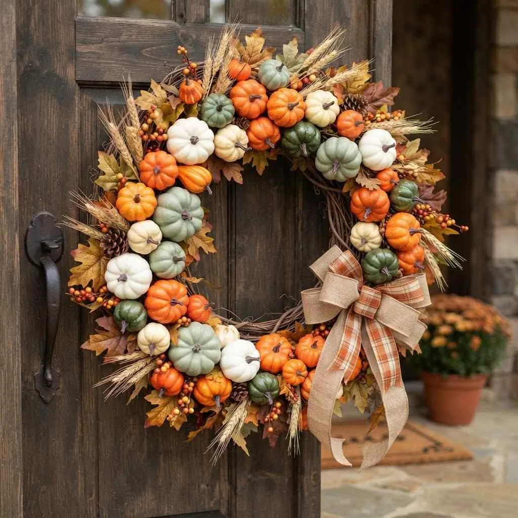 14 Halloween Wreath Ideas to Transform Your Front Door 4 3. Pumpkin Patch Wreath