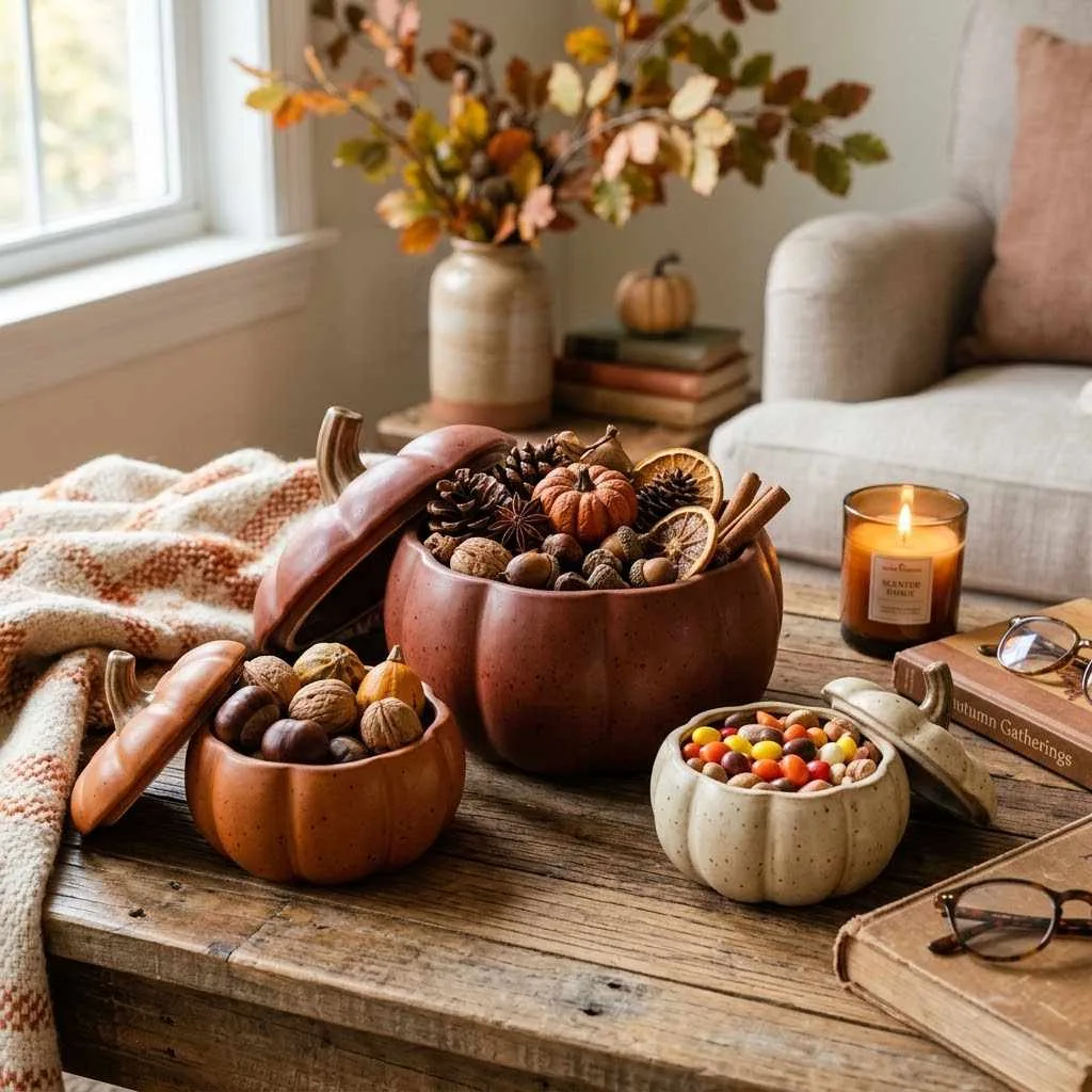 14 Stoneware Fall Decor Ideas to Cozy Up Your Home 2 Stoneware Fall Decor Ideas Pumpkin-Shaped Stoneware Bowls