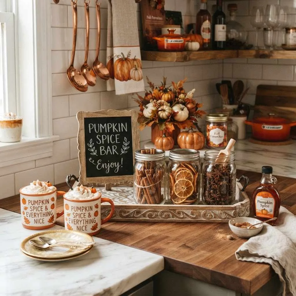 15 Halloween Kitchen Decor Ideas to Try This Year 2 1. Pumpkin Spice Everything Station