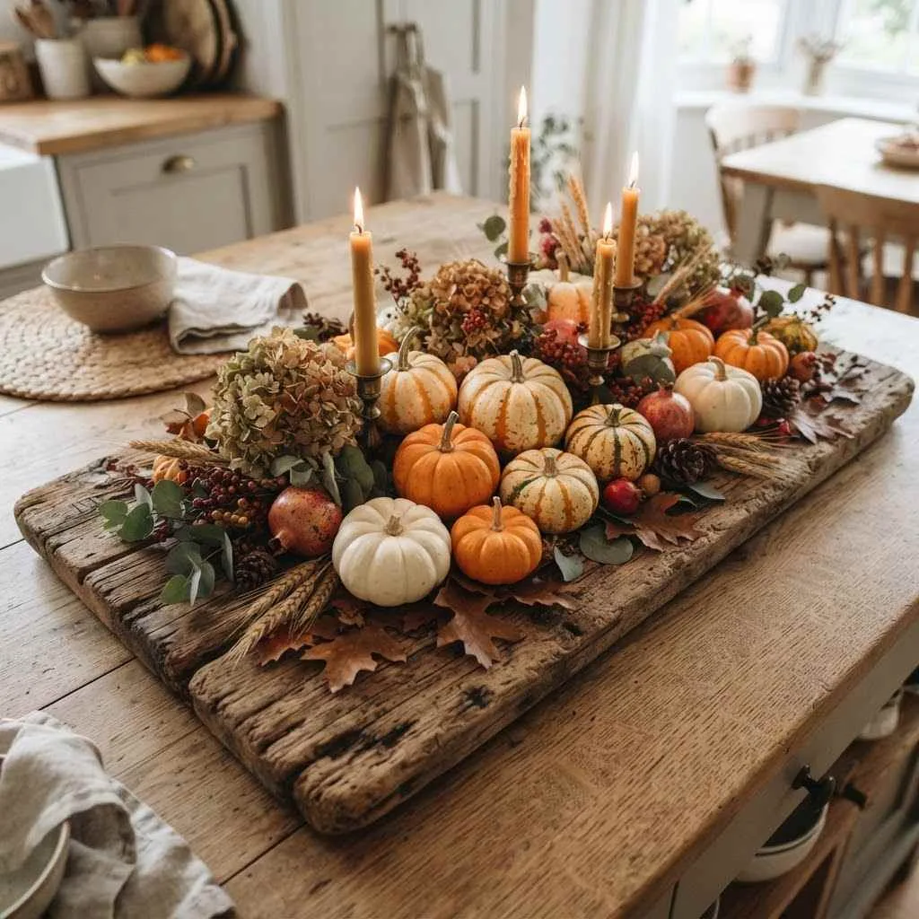 14 Rustic Fall Decor Ideas to Cozy Up Your Home This Season 15 Reclaimed Wood Serving Board Display