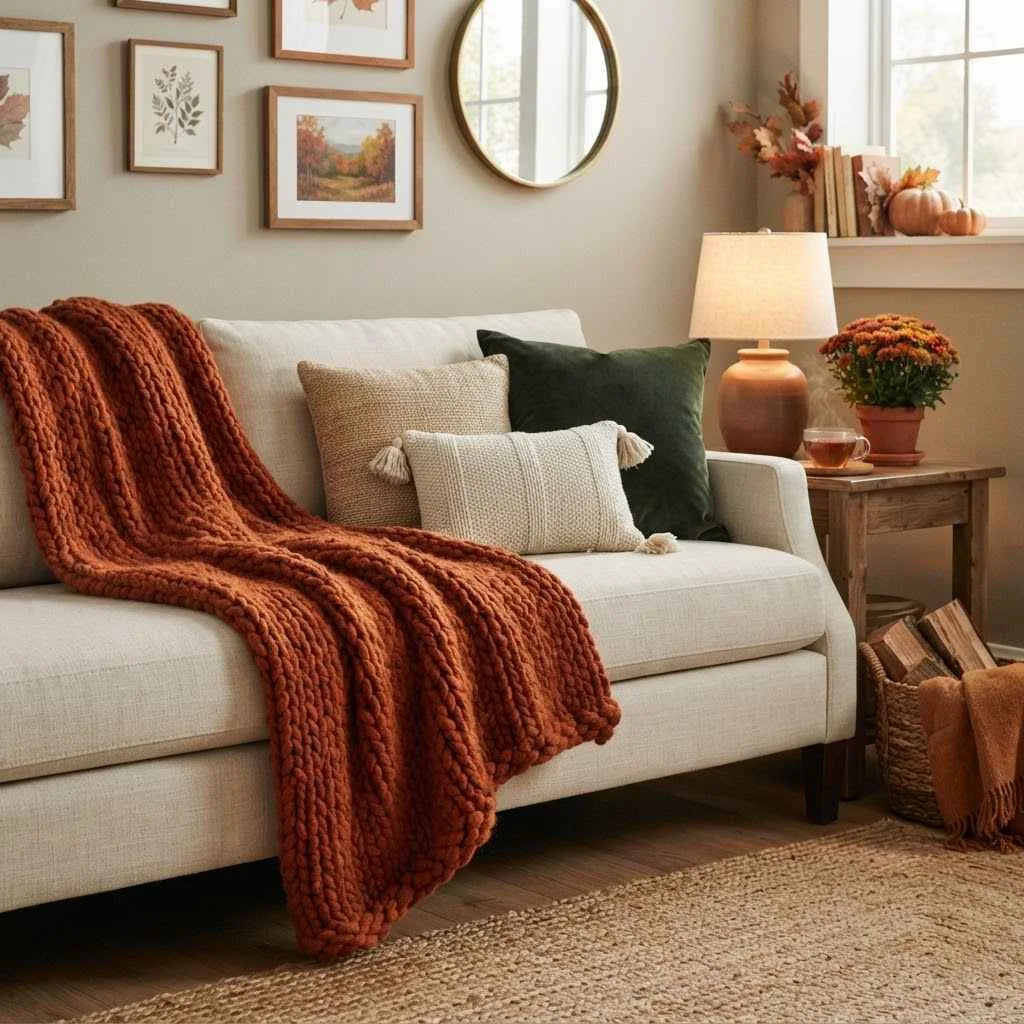 15 Chunky Knit Fall Throw Ideas to Cozy Up Your Home This Season 3 2. Rust Orange Chunky Weave
