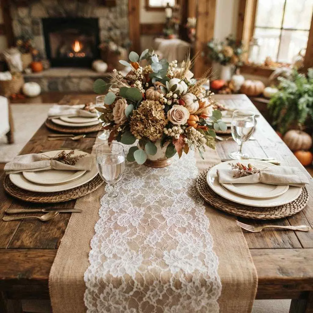 15 Fall Place Setting Ideas to Make Your Table Feel Cozy and Special 15 Rustic Burlap and Lace Layers