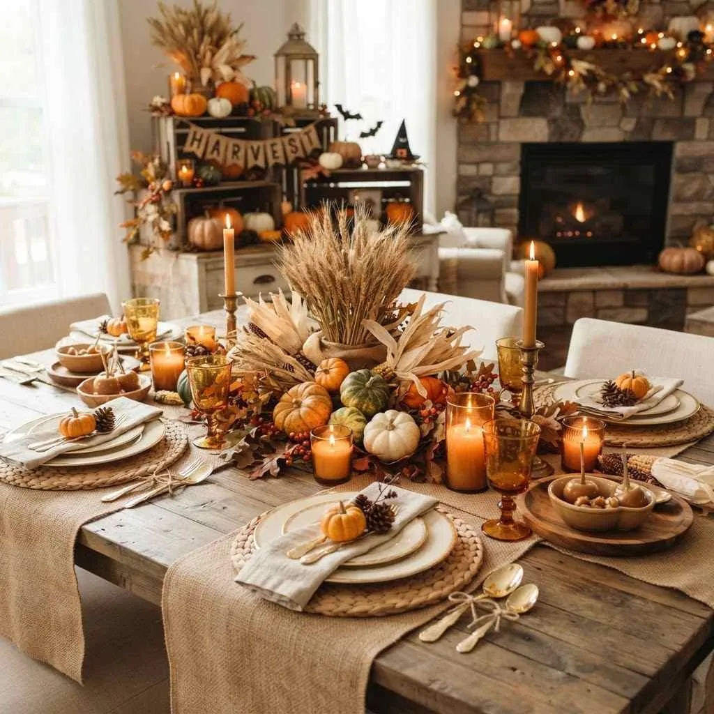 13. Rustic Harvest Halloween Table