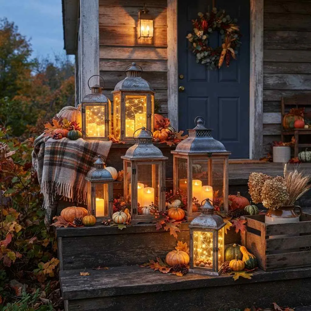 15 Fall Cabin Decor Ideas That'll Make You Never Want to Leave 13 12. Rustic Lantern Displays