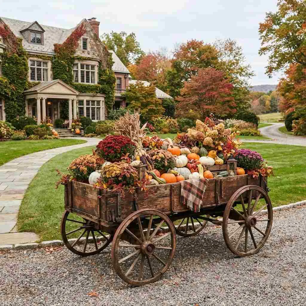 15 Fall Outdoor Decor Ideas to Transform Your Porch and Yard 13 Rustic Wagon Centerpiece