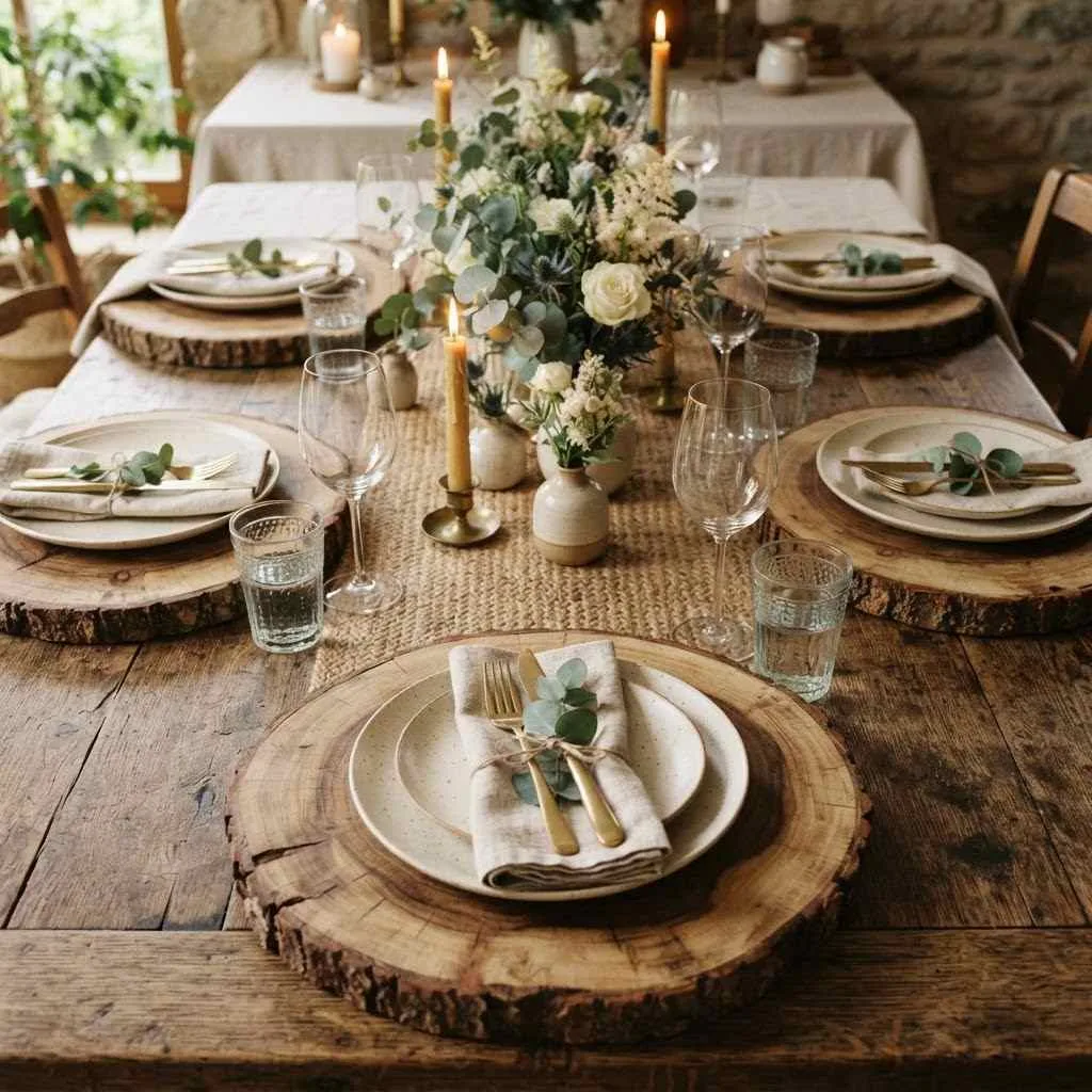 15 Fall Dinner Party Decor Ideas 9 Rustic Wooden Chargers
