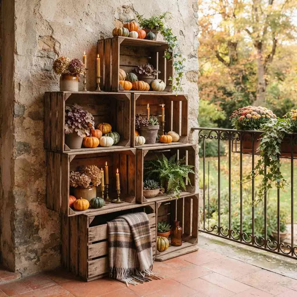 Rustic Wooden Crate Shelving