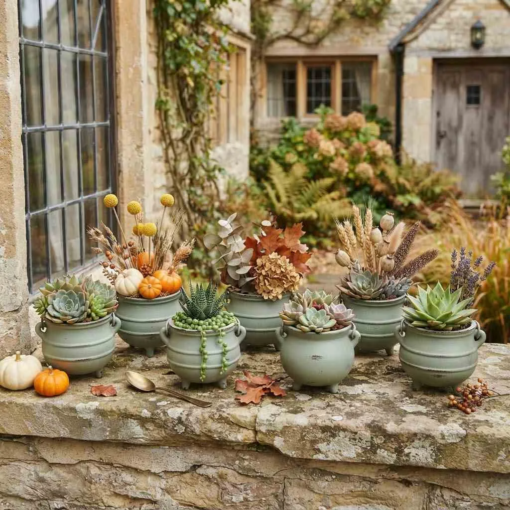 14 Dreamy Pastel Halloween Decor Ideas You'll Absolutely Love 10 Sage Green Cauldron Planters