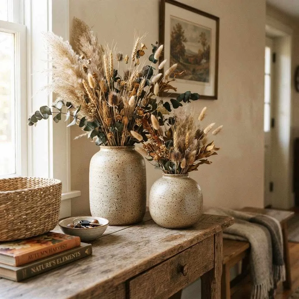 14 Stoneware Fall Decor Ideas to Cozy Up Your Home 3 Speckled Stoneware Vases for Dried Florals