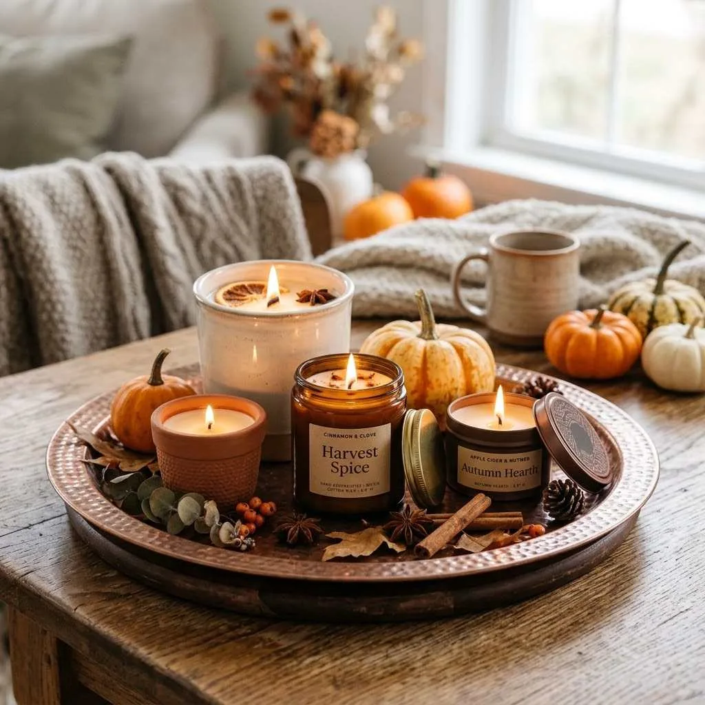 15 Fall Coffee Table Decor Ideas 7 Spiced Candle Collection compressed