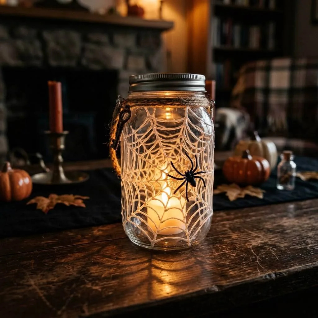 14 Halloween Lantern Ideas to Light Up Your Spooky Season 5 Spider Web Glass Lanterns