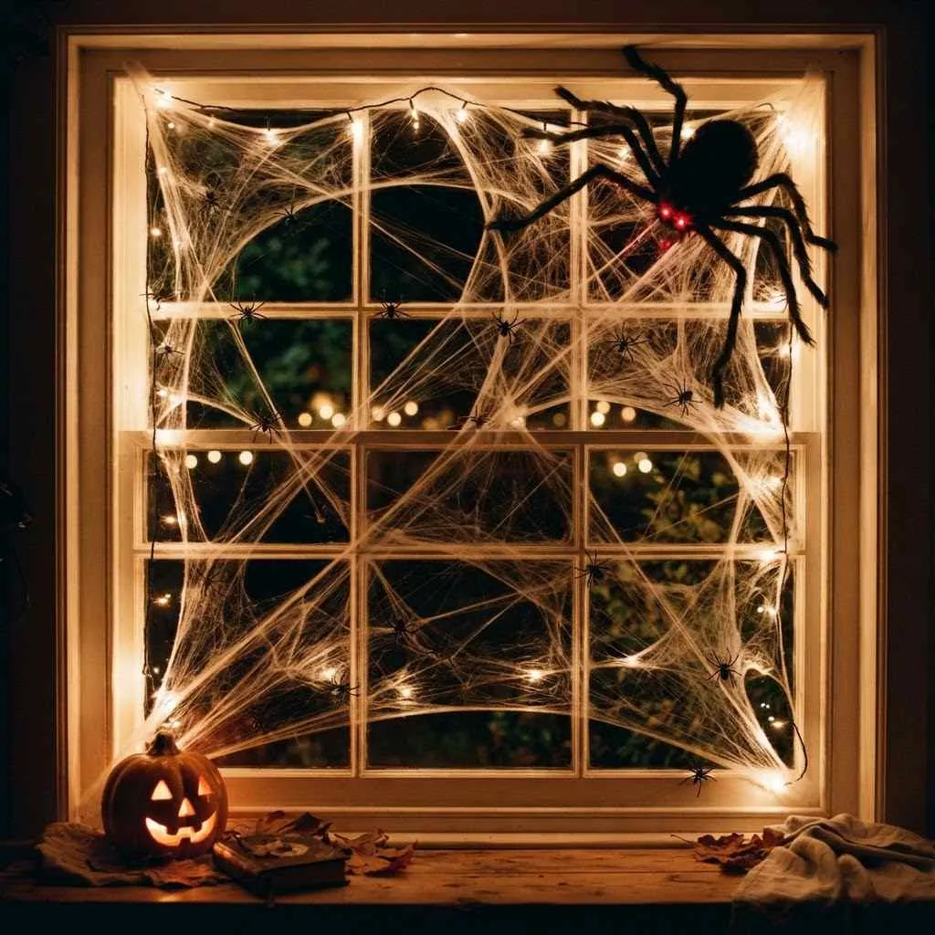15 Spook-tacular Halloween Window Decor Ideas You'll Love 4 3. Spiderweb Overlay Design