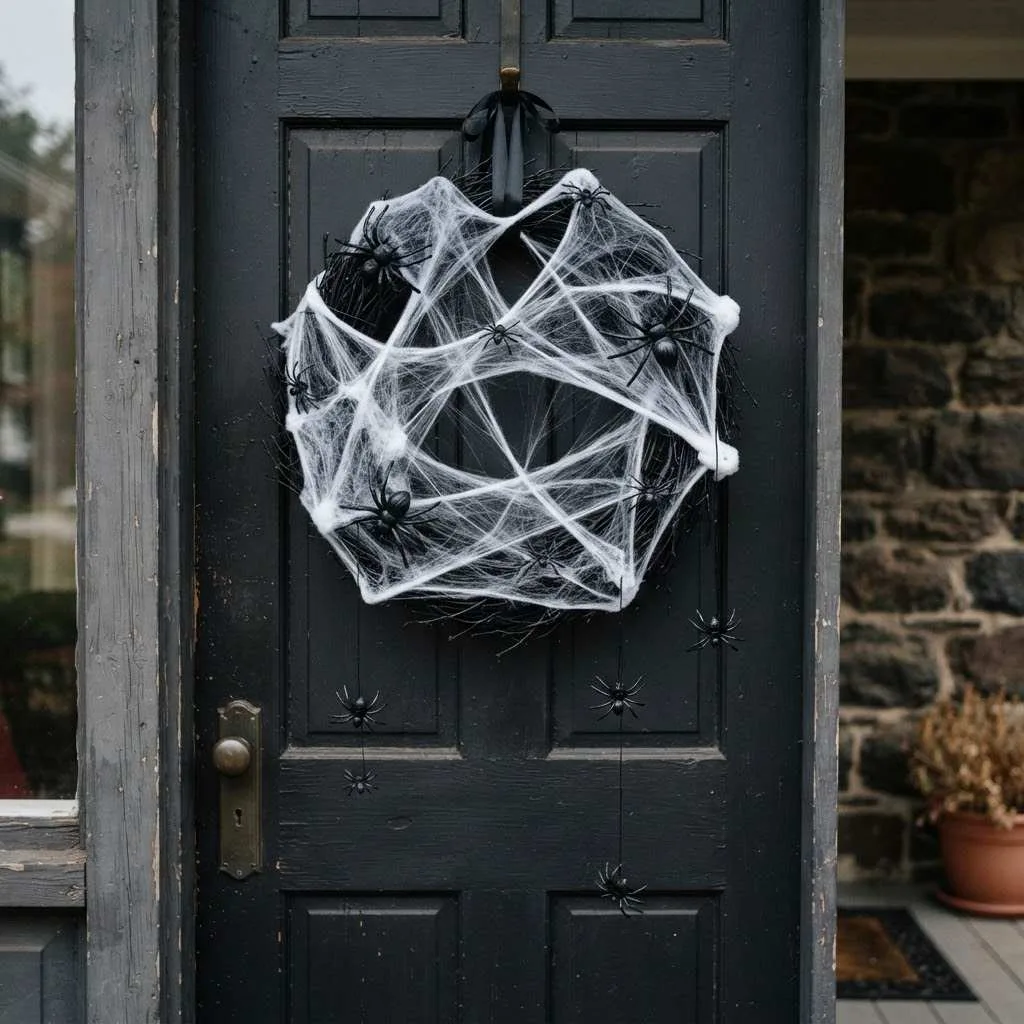 14 Halloween Wreath Ideas to Transform Your Front Door 5 4. Spiderweb and Spider Wreath