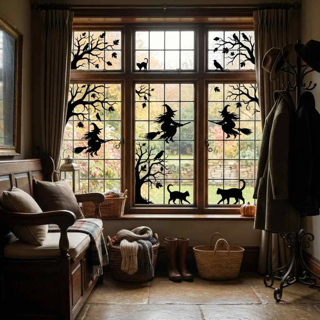 15 Spooky-Chic Halloween Mudroom Decor Ideas You'll Absolutely Love! 7 6. Spooky Silhouette Window Clings