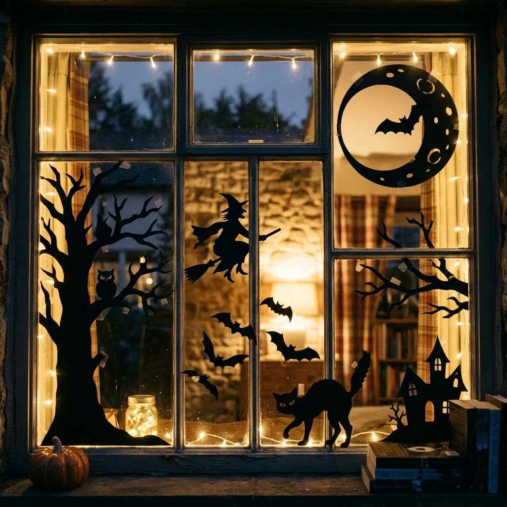 15 Halloween Living Room Decor Ideas 5 4. Spooky Silhouette Window Display
