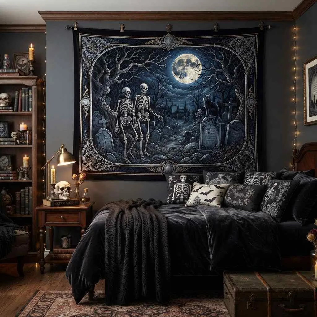 15 Halloween Dorm Room Decor Ideas That'll Make Your Room the Spookiest Spot on Campus 15 Spooky Tapestry Backdrop