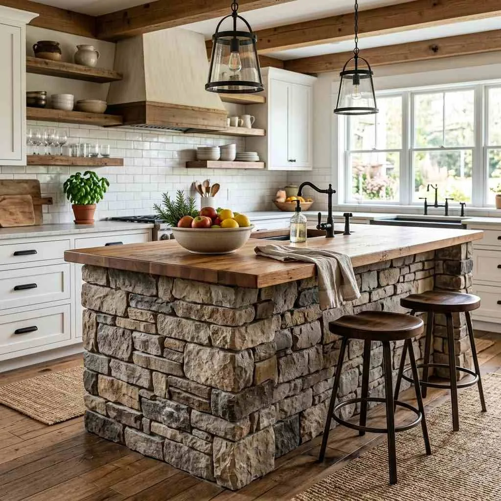 7. Stacked Stone Kitchen Island Base