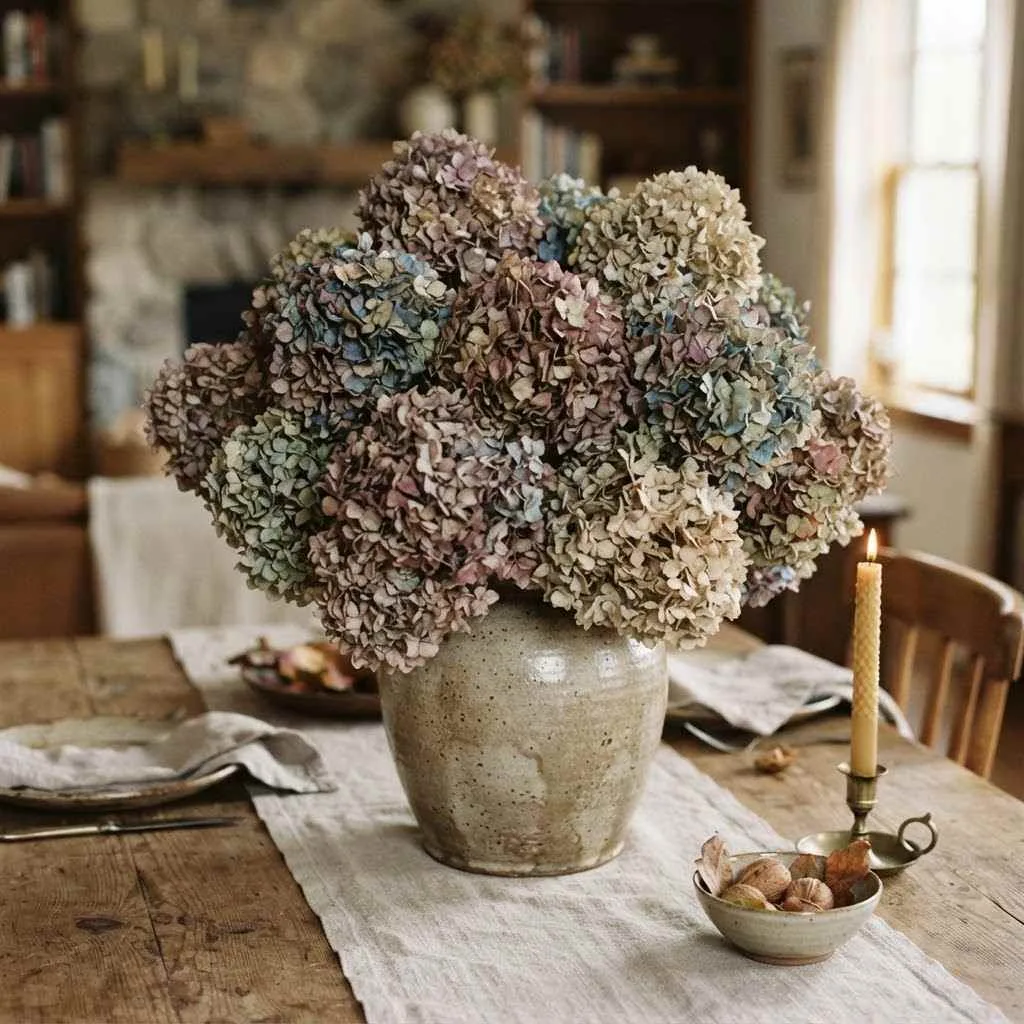 15 Fall Dinner Party Decor Ideas 13 Statement Dried Hydrangea Centerpiece