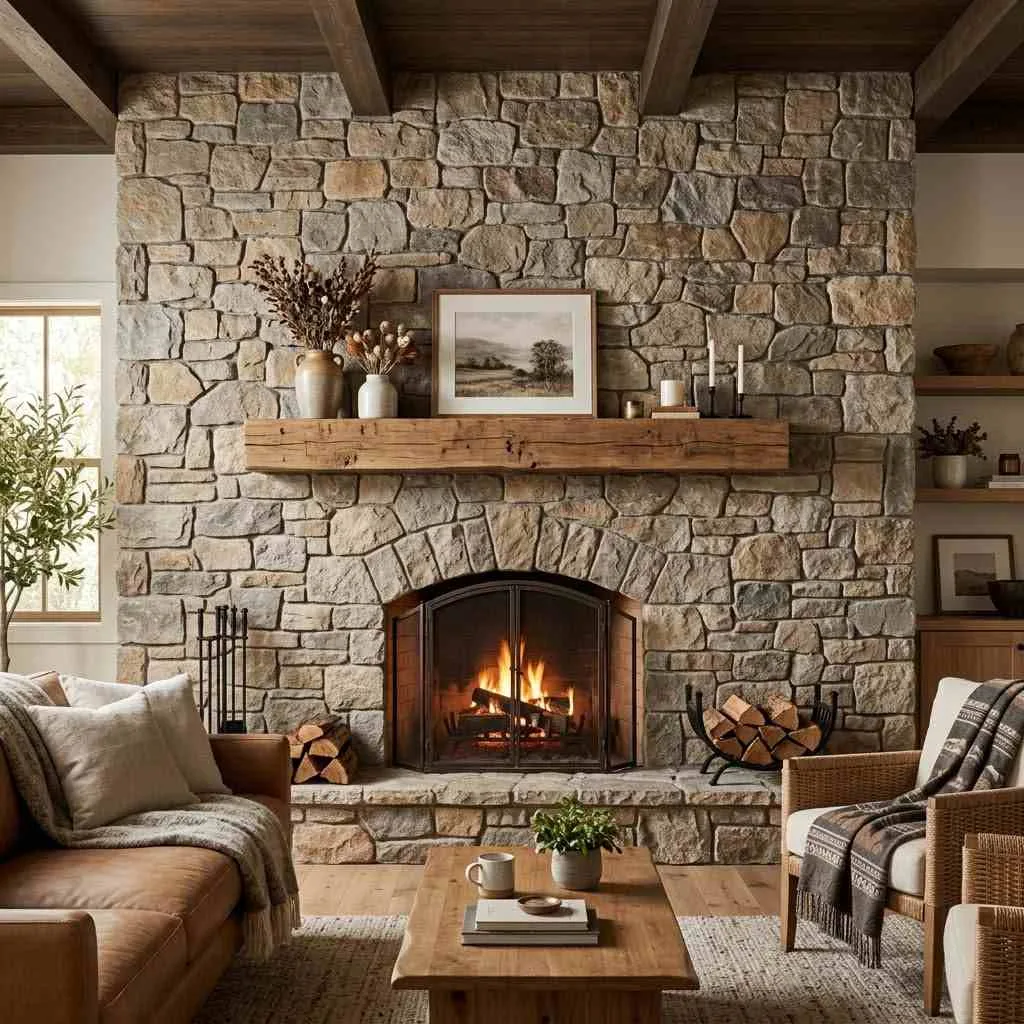  Hudson Stone Decor Ideas 1. Statement Stone Fireplace Wall