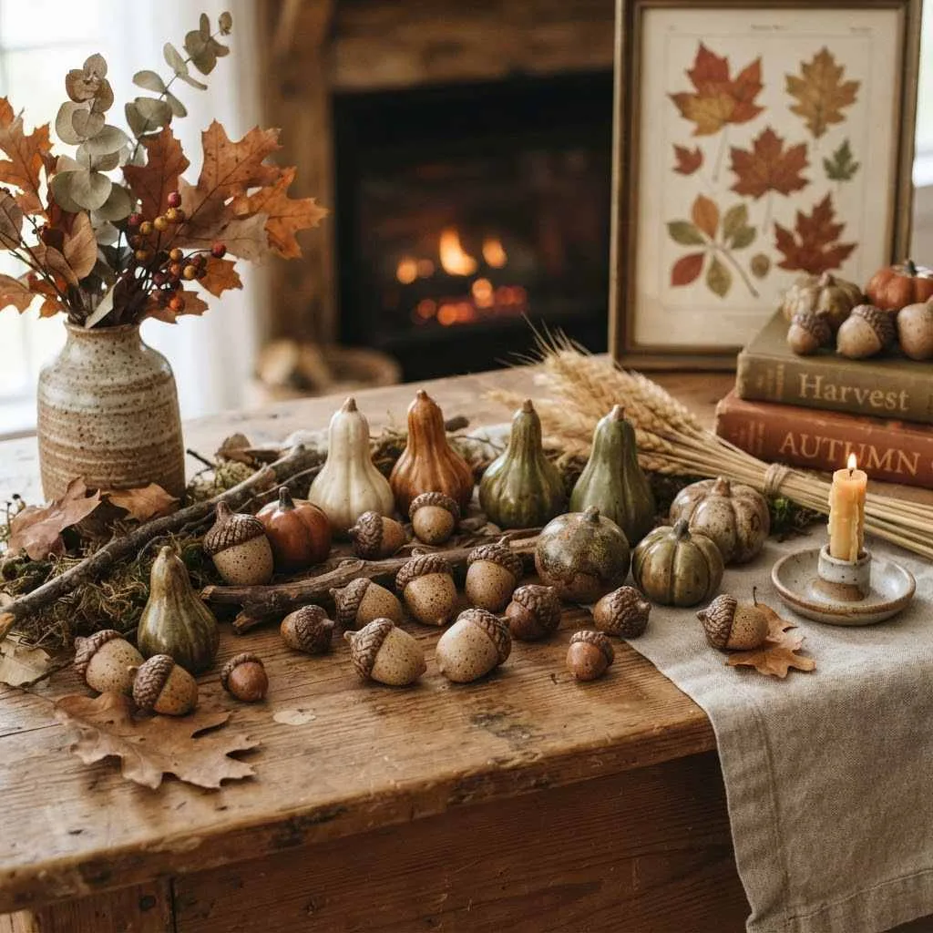 14 Stoneware Fall Decor Ideas to Cozy Up Your Home 8 Stoneware Acorn and Gourd Figurines