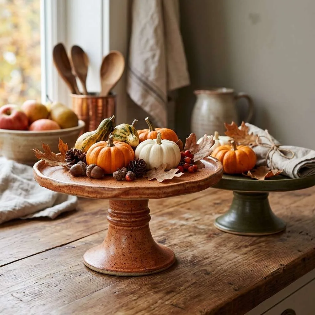 14 Stoneware Fall Decor Ideas to Cozy Up Your Home 11 Stoneware Pedestal Cake Stands