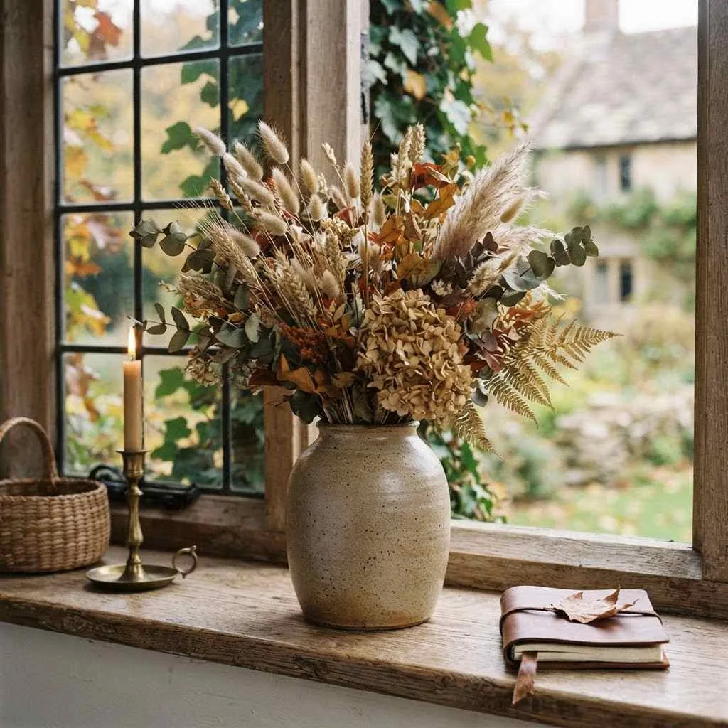 Fall Neutral Decor Ideas: 15 Cozy Ways to Warm Up Your Home This Season 7 Stoneware Vases with Dried Florals