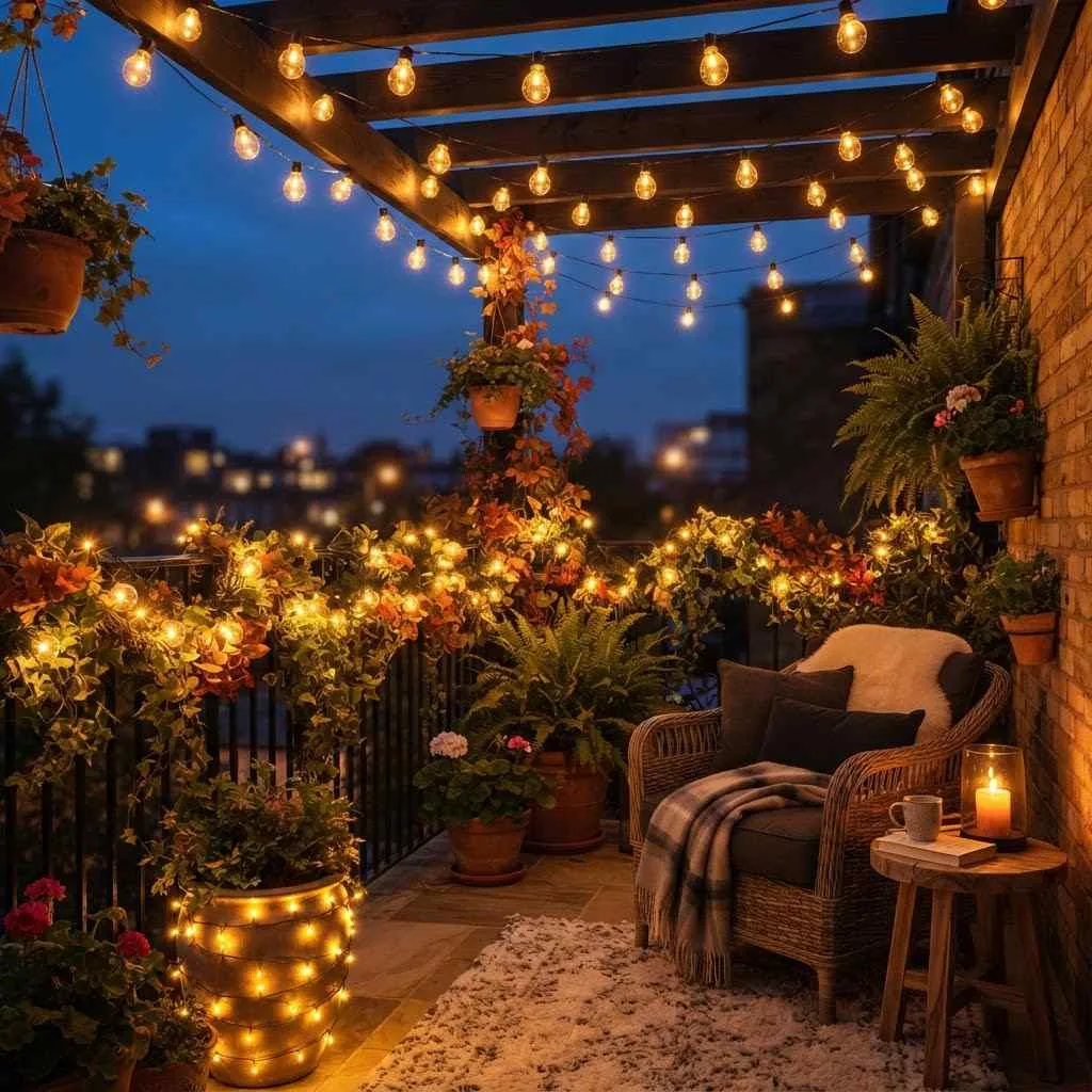 String Lights with Warm Amber Tones