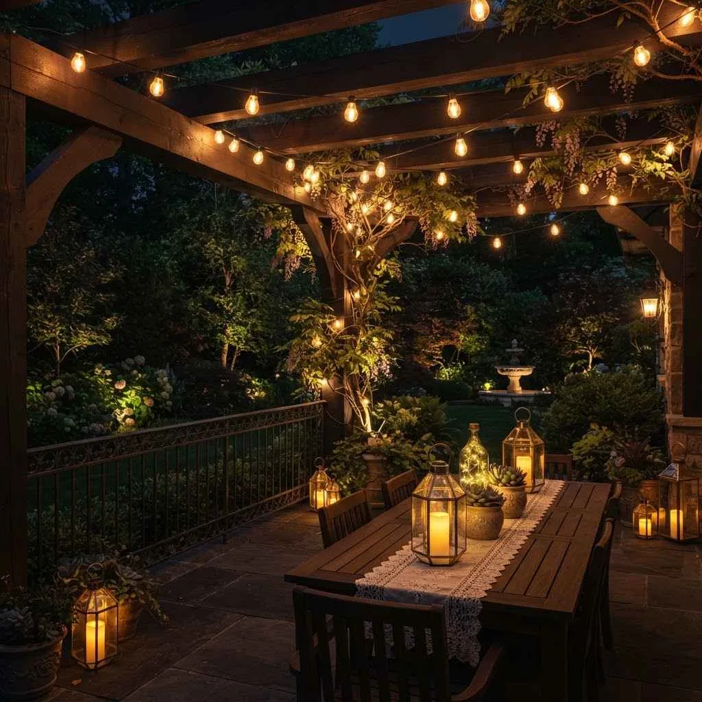 15 Fall Patio Decor Ideas That'll Make You Want to Stay Outside All Season 5 String Up Warm Ambient Lighting