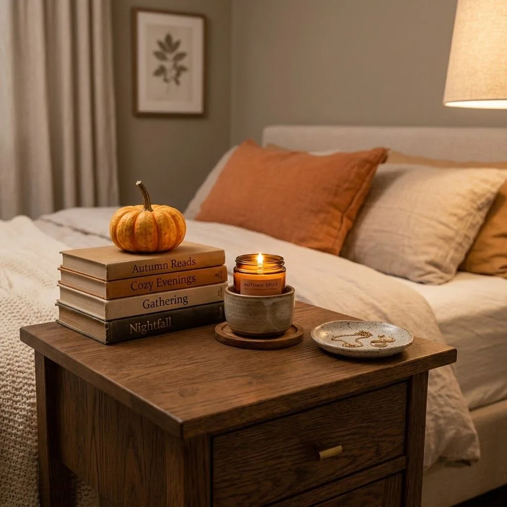 15 Fall Bedroom Decor Ideas That'll Make You Never Want to Leave Your Bed 13 12. Style Your Nightstand with Seasonal Touches