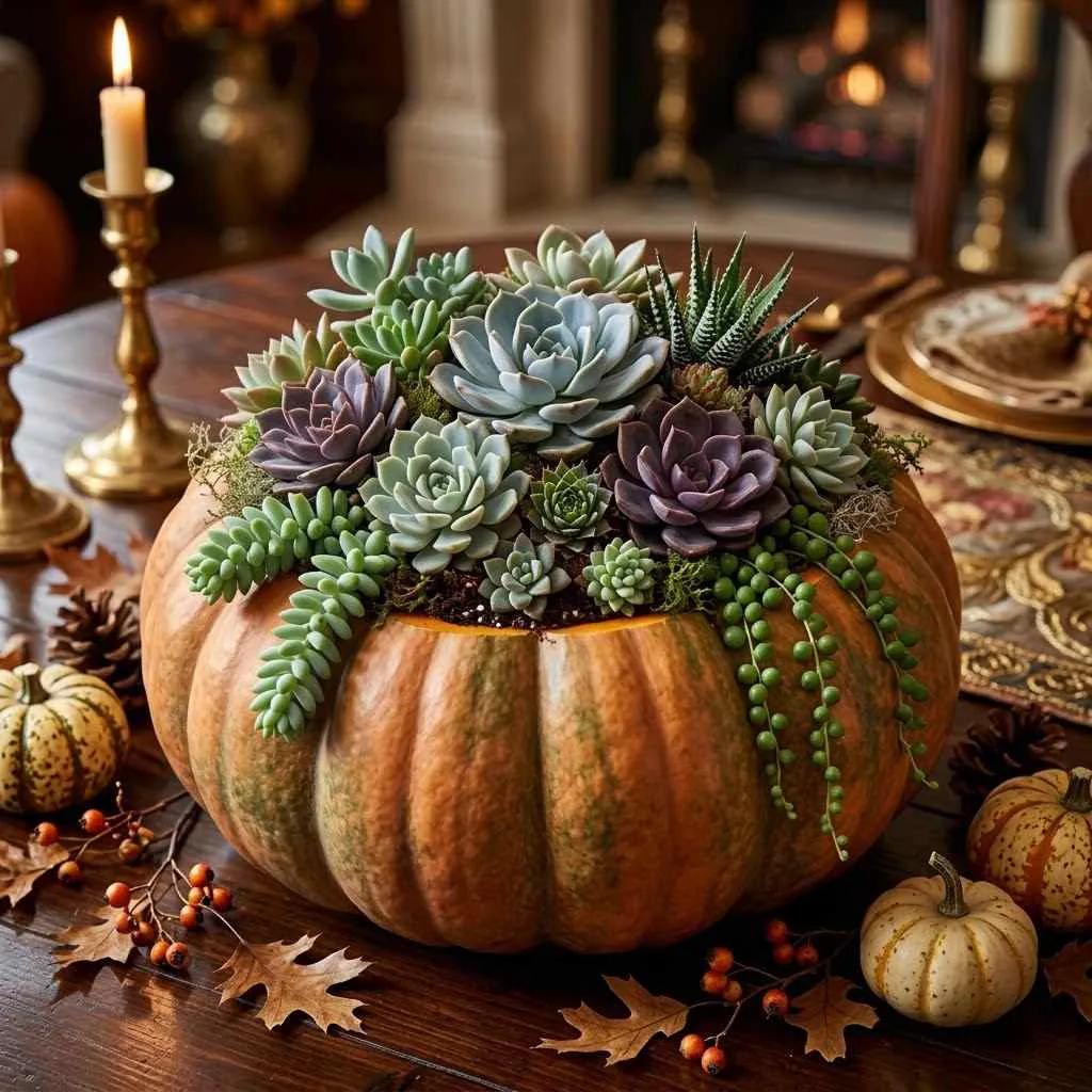 15 Fall Planter Ideas to Cozy Up Your Porch This Season 6 Succulent Pumpkin Garden