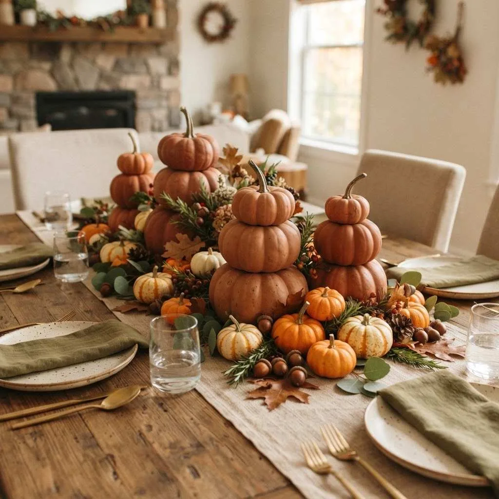 14 Terracotta Fall Decor Ideas to Warm Up Your Home This Season 8 7. Terracotta Pumpkin Stack Centerpiece